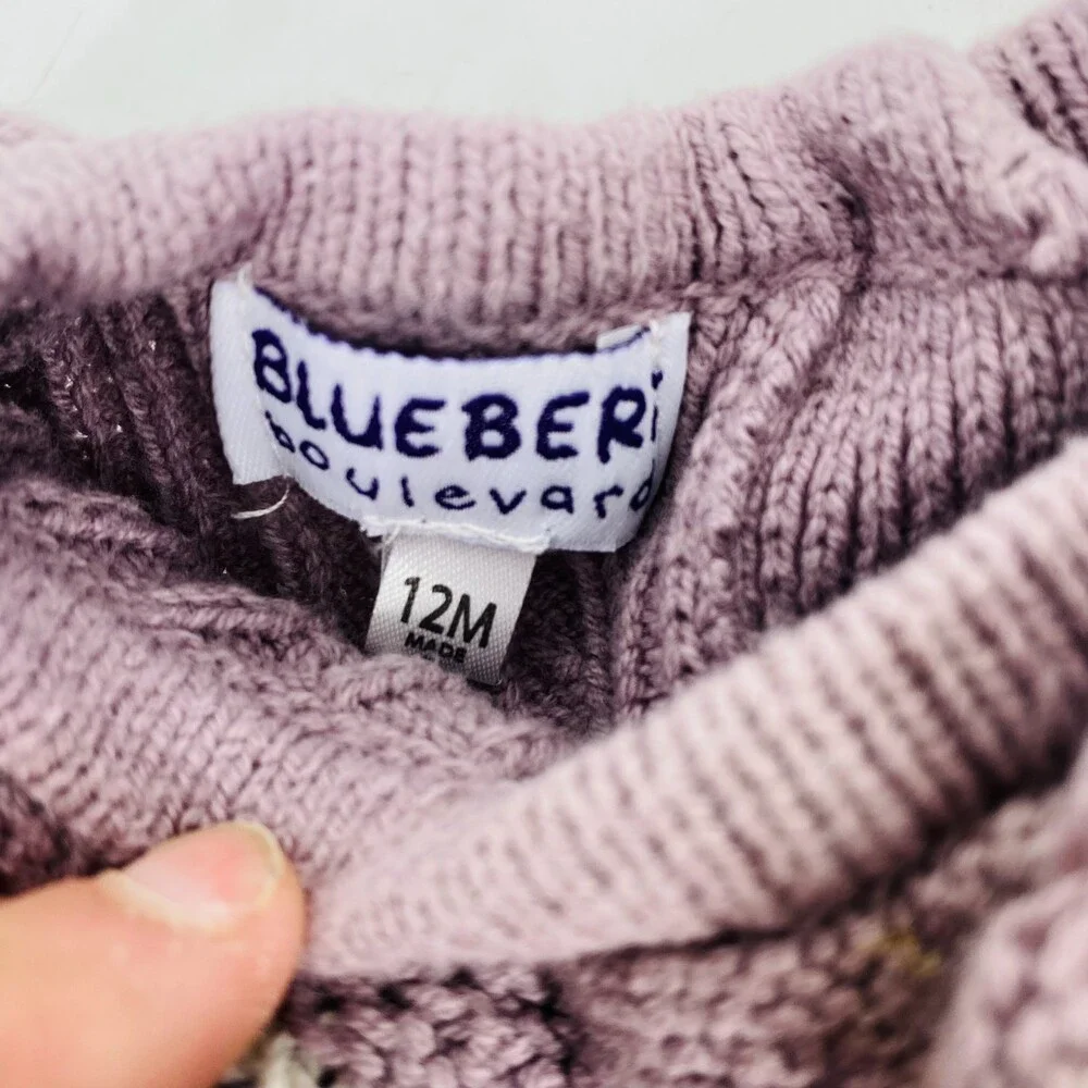 Blueberi Boulevard Lavender Knit Toddler Dress 12M Long Sleeve Collared Cottage